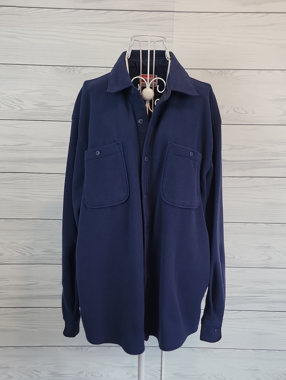 Wrangler Navy Button-Front Fleece Shirt Jacket Mens Size XL